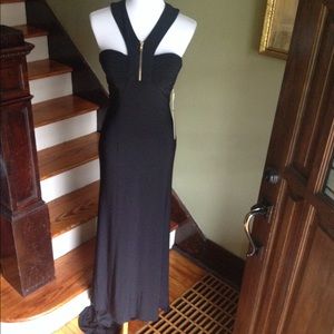 Zipper detail halter top full length dress